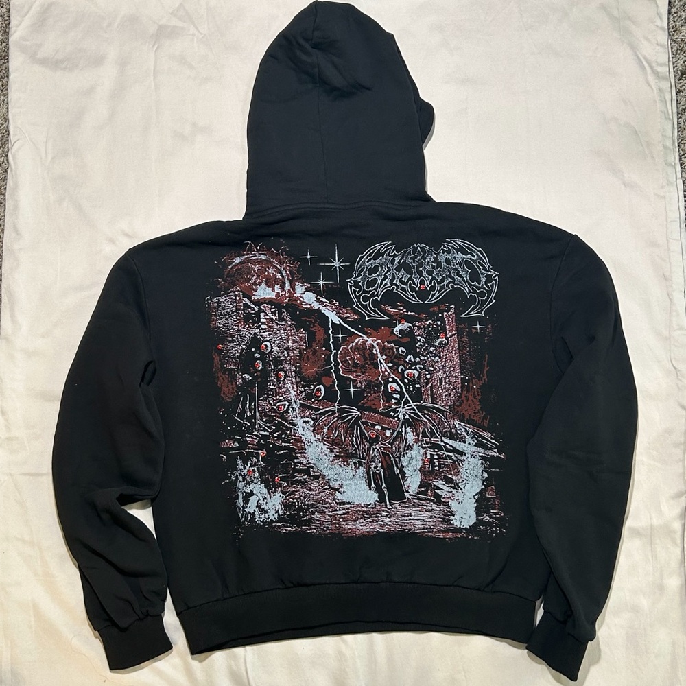 Backyard Men’s Streetwear Black Long Sleeve Hoodie Graphic Rhinestone Size M New